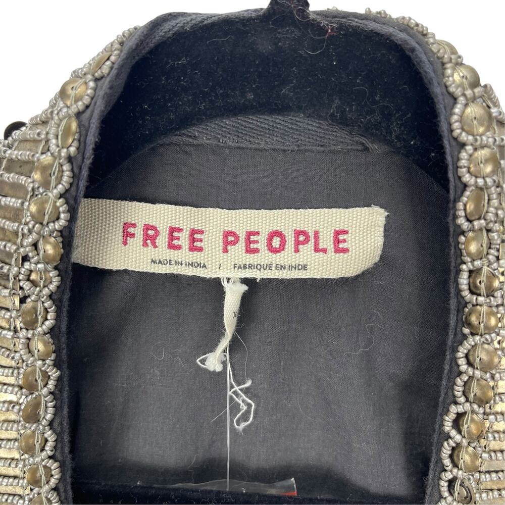 NWT FREE PEOPLE JASMINE Women's OPEN FRONT Jacket BEADED EMBROIDERED Black XL - Picture 7 of 8